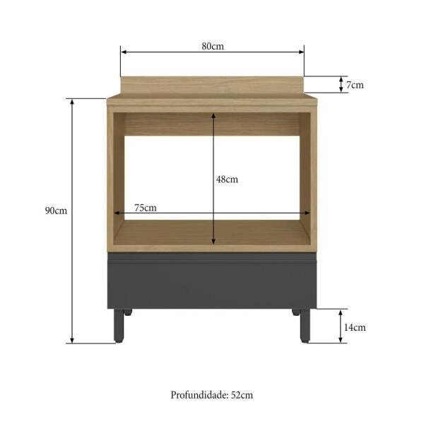 Balcão para forno Cairo 3212 Louro Freijo Grafite Trama - Casamia Móveis - 4