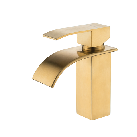 Torneira Misturador Monocomando Dourado Fosco Cascata Quadrado Baixo para Banheiro