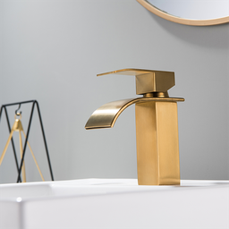 Torneira Misturador Monocomando Dourado Fosco Cascata Quadrado Baixo para Banheiro - 2