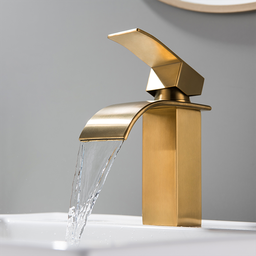Torneira Misturador Monocomando Dourado Fosco Cascata Quadrado Baixo para Banheiro - 3