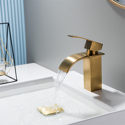Torneira Misturador Monocomando Dourado Fosco Cascata Quadrado Baixo para Banheiro - 4