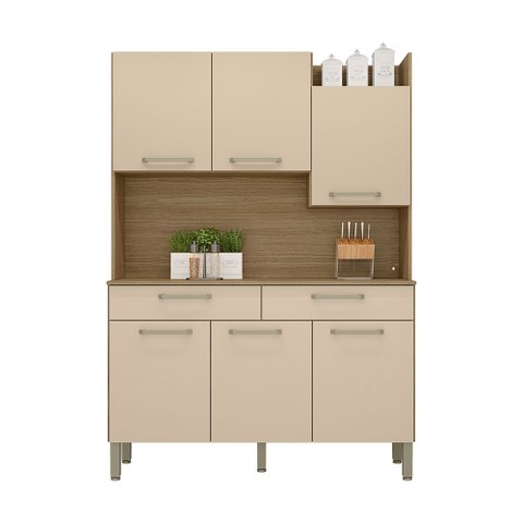 Armário de Cozinha Compacta 6 Portas e 2 Gavetas 132cm Silver Freijó/vanilla - Pallazio