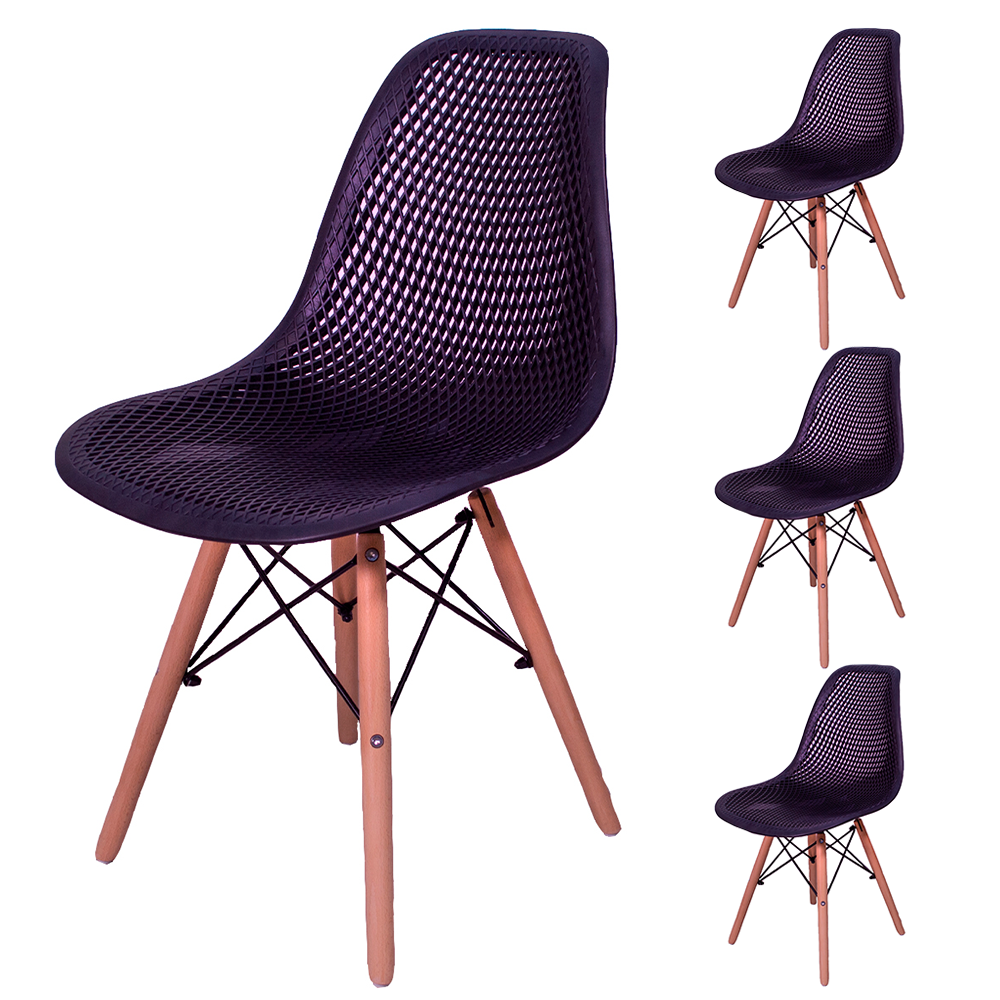 Kit 4 Cadeiras Design Charles Eames Eiffel Furadinha Cor:Preta - 1