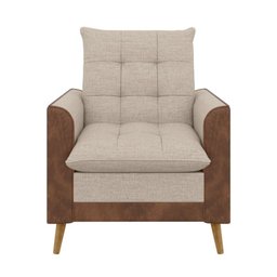 Poltrona York C/ Puff em Linho com Detalhes Courino e Fibras de Silicone Just Time - 4