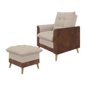 Poltrona York C/ Puff em Linho com Detalhes Courino e Fibras de Silicone Just Time