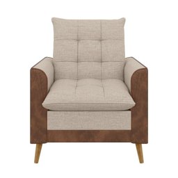 Poltrona York C/ Puff em Linho com Detalhes Courino Just Time - 4