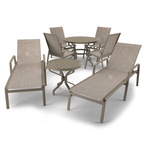 Kit Espreguiçadeira Cadeira Mesa Alumínio Fendi Tela Mocca