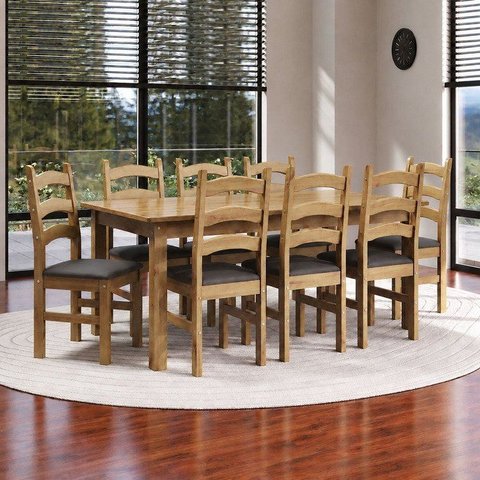 Conjunto com Mesa de Jantar 180cm e 8 Cadeiras Estofadas 100% Madeira Maciça Napoli Espresso Móveis