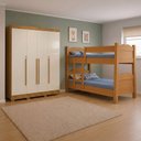 Ver imagem 4 de Kit Quarto Beliche Madrid Vira 2 Camas + Roupeiro Domus Max 4 Portas 3 Gavetas - Nature/Off-White