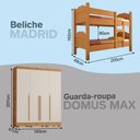 Ver imagem 3 de Kit Quarto Beliche Madrid Vira 2 Camas + Roupeiro Domus Max 4 Portas 3 Gavetas - Nature/Off-White