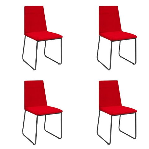 Kit 4 Cadeiras de Jantar Cozinha Industrial Lexa Veludo - Élpis Móveis - Vermelho - Preta