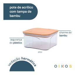 Kit 2 Pote Hermético Transparente Tampa Bambu Quadrado Oikos - 2