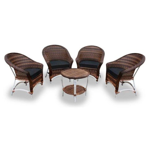 Conjunto 4 Poltronas 1 Mesa Centro Preto