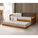 Ver imagem 1 de Bicama Dublin Estofado Capitonê Veludo Marrom Madeira Maciça com Cama Auxiliar 2 Colchões Castanho