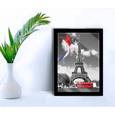 Quadro Decorativo Paris Torre Eiffel Sala + Vidro 33x25 A4:preto