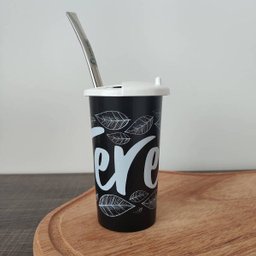 Copo Para Tomar Terere Chimarrão Gelado 450ml Com Tampa Preto - 4