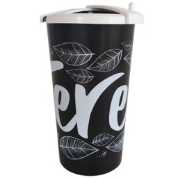 Copo Para Tomar Terere Chimarrão Gelado 450ml Com Tampa Preto - 1