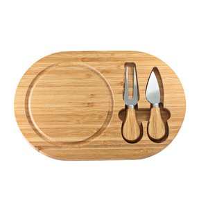 Jogo Tábua Para Queijo Bambu com Faca e Garfo - Yangzi