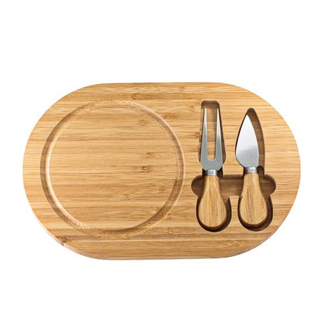 Jogo Tábua Para Queijo Bambu com Faca e Garfo - Yangzi