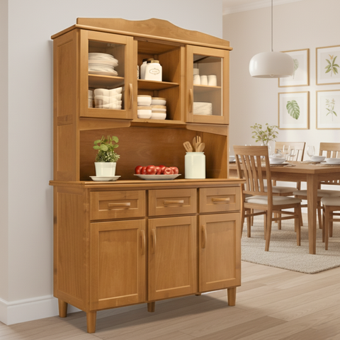 Cristaleira 5 Portas 3 Gavetas com Portas de Vidro Rústica Pinus Freijó Brasil