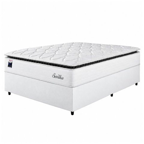 Cama Box Casal Queen Colchão Molas Ensacadas com Pillow Sevilha 158x198x71cm Branco/Cinza Hellen