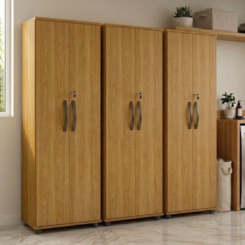 Kit 3 Armários Multiuso Caio 2 Portas 4 Prateleiras MDP 60cm Cinamomo
