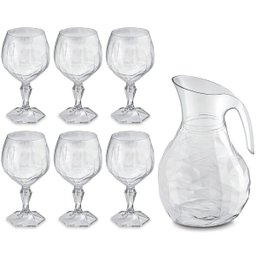Kit Jarra 2,3L E 6 Taças 350ml Jogo De Refresco Tango Servir Água Suco Transparente UZ - 1