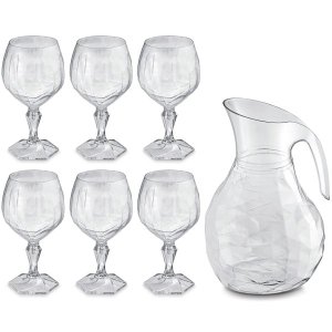 Kit Jarra 2,3L E 6 Taças 350ml Jogo De Refresco Tango Servir Água Suco Transparente UZ