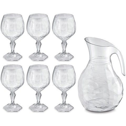 Kit Jarra 2,3L E 6 Taças 350ml Jogo De Refresco Tango Servir Água Suco Transparente UZ