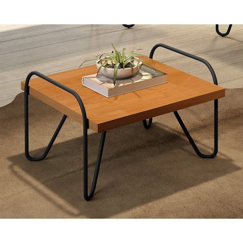 Mesa de Centro com Pés em Metal Tubular Gênova Pinus / Metal Preto - Luapa