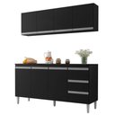 Ver imagem 1 de Balcão Gabinete 150cm 3 Portas e Armário Aéreo Preto