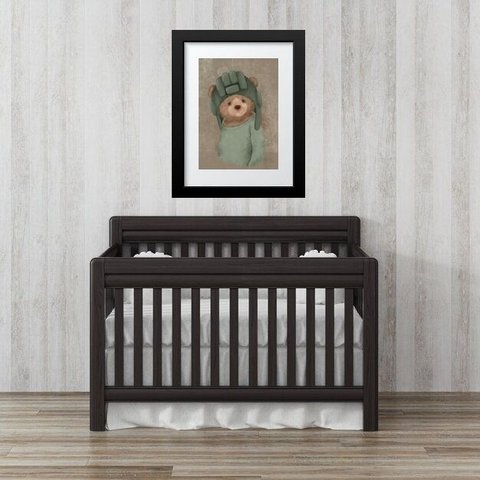 Quadro Quarto Bebê Retrô Urso Verde- 60x48cm:moldura Preta
