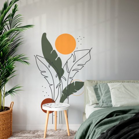 Adesivo de Parede Flor Folhas de Bananeira Verde Preto Decorativo