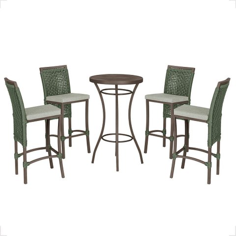Mesa Bistrô com 4 Banquetas Roma Marrom Corda Náutica Estofado 3 Trama Original