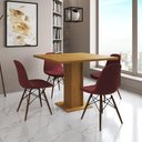 Ver imagem 1 de Mesa Jantar Londres Quadrada Canela 90cm 4 Cadeiras Eames Estofadas Vermelho Madeira