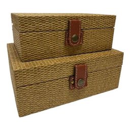 Jogo com 2 Caixas Decorativas Rattan Caramelo - 2