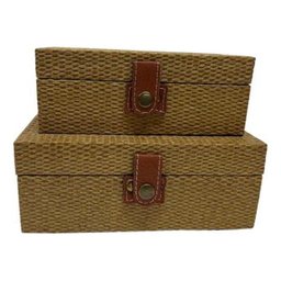 Jogo com 2 Caixas Decorativas Rattan Caramelo - 1