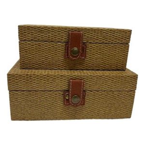 Jogo com 2 Caixas Decorativas Rattan Caramelo