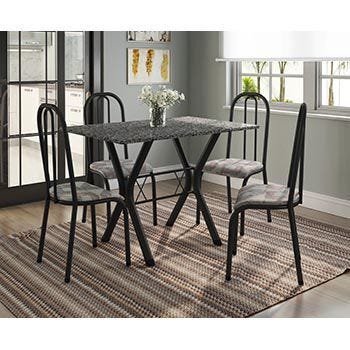 Conjunto de Mesa Miami com 4 Cadeiras Madri Preto Fosco com Tribal - 1