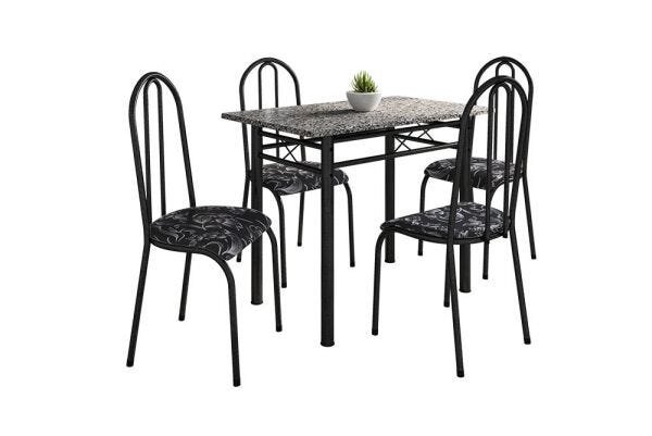 Conjunto Mesa Genebra com 4 Cadeiras Alicante Fabone Preto Prata com Preto Floral - 2