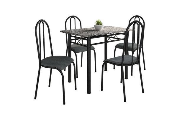 Conjunto Mesa Genebra com 4 Cadeiras Alicante Fabone Preto Prata com Mesclado Petróleo - 2