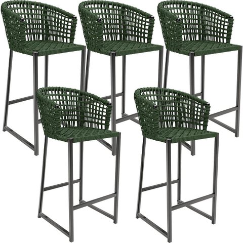 Kit 05 Banqueta Para Área Gourmet Cozinha Varanda Corda Náutica Porto D04 Verde - Lyam Decor