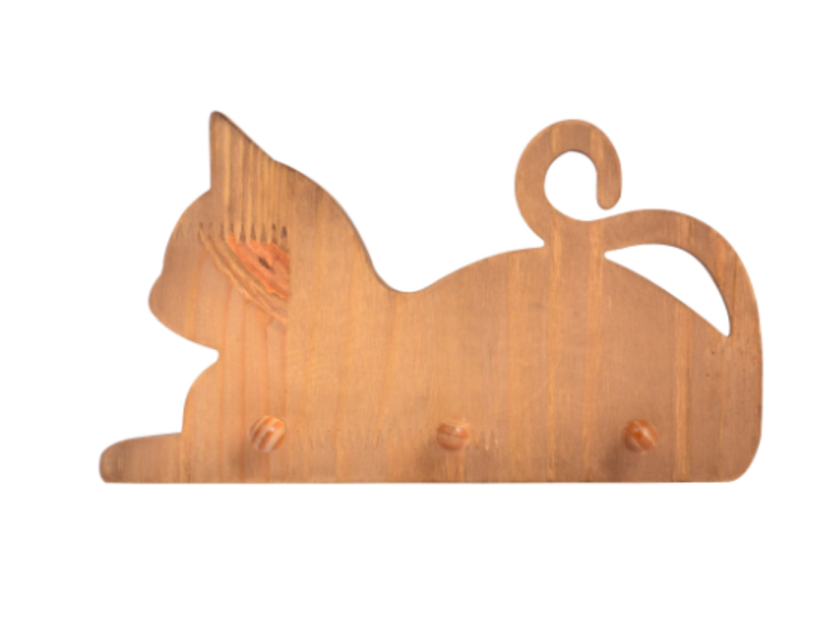 CABIDEIRO DECORATIVO SUPORTE GATO EM MADEIRA