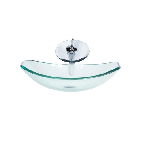 CUBA DE VIDRO OVAL CHANFRADA 46CM JATEADO + VALVULA + TORNEIRA CASCATA