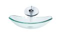 Ver imagem 1 de CUBA DE VIDRO OVAL CHANFRADA 46CM JATEADO + VALVULA + TORNEIRA CASCATA