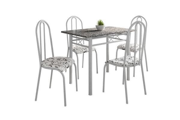 Conjunto Mesa Genebra com 4 Cadeiras Alicante Fabone Branco Prata com Branco Floral - 2