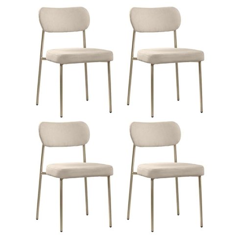 Cadeira Jantar Estofada Pé Metal Rosê Kit 4 Lavy Boucle Bege S08 - Mpozenato
