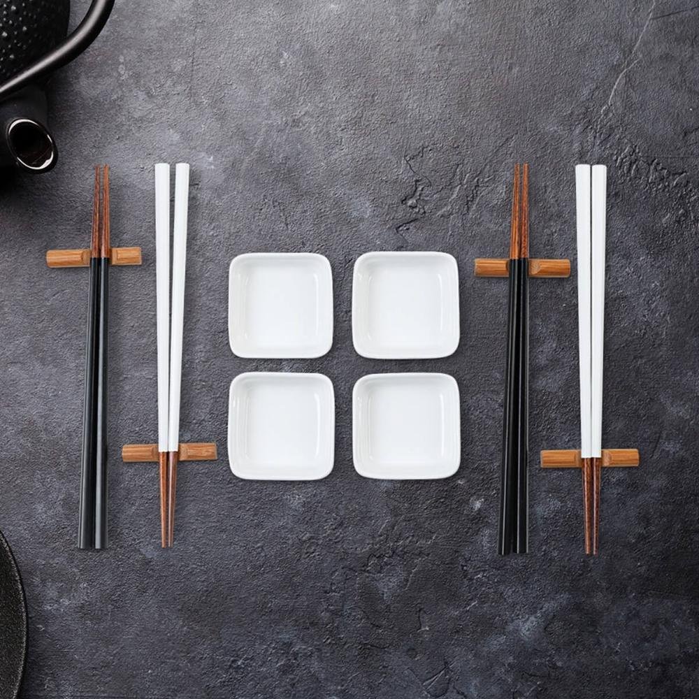 Kit Sushi 4 Pessoas 12 Pçs Hashi Japonês Madeira Molheiras Cerâmica e Apoios de Hashi Nankin Haus - 2