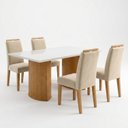 Ver imagem 2 de Conjunto de Mesa de Jantar 4 Lugares Isla e Lyra Tampo Vidro/MDF 120x80cm Cinamomo Off White Bege