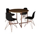 Ver imagem 2 de Mesa Industrial Jantar Redonda Amêndoa 110cm Base V com 4 Cadeiras Eames Pretas Base Cobre